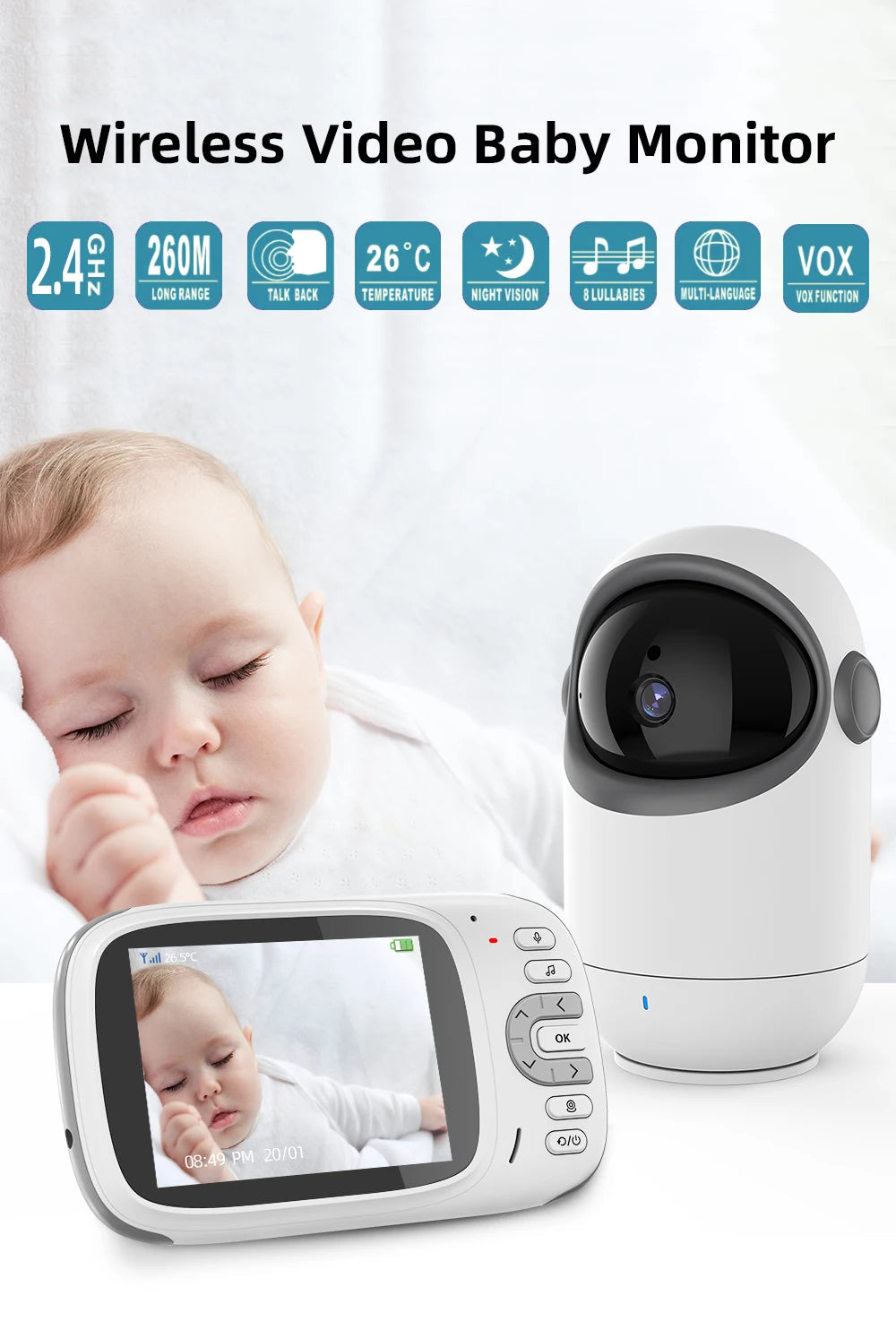 Monitor eletrônico para bebês com tela LCD de 3,2 polegadas